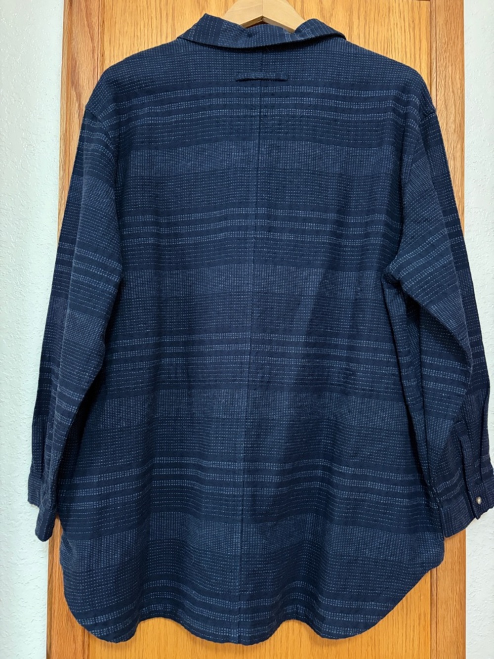 Poetry Hemp Organic Cotton Dot Weave Over Shirt Dark Indigo Blue Blouse Top 12 - Picture 5 of 6